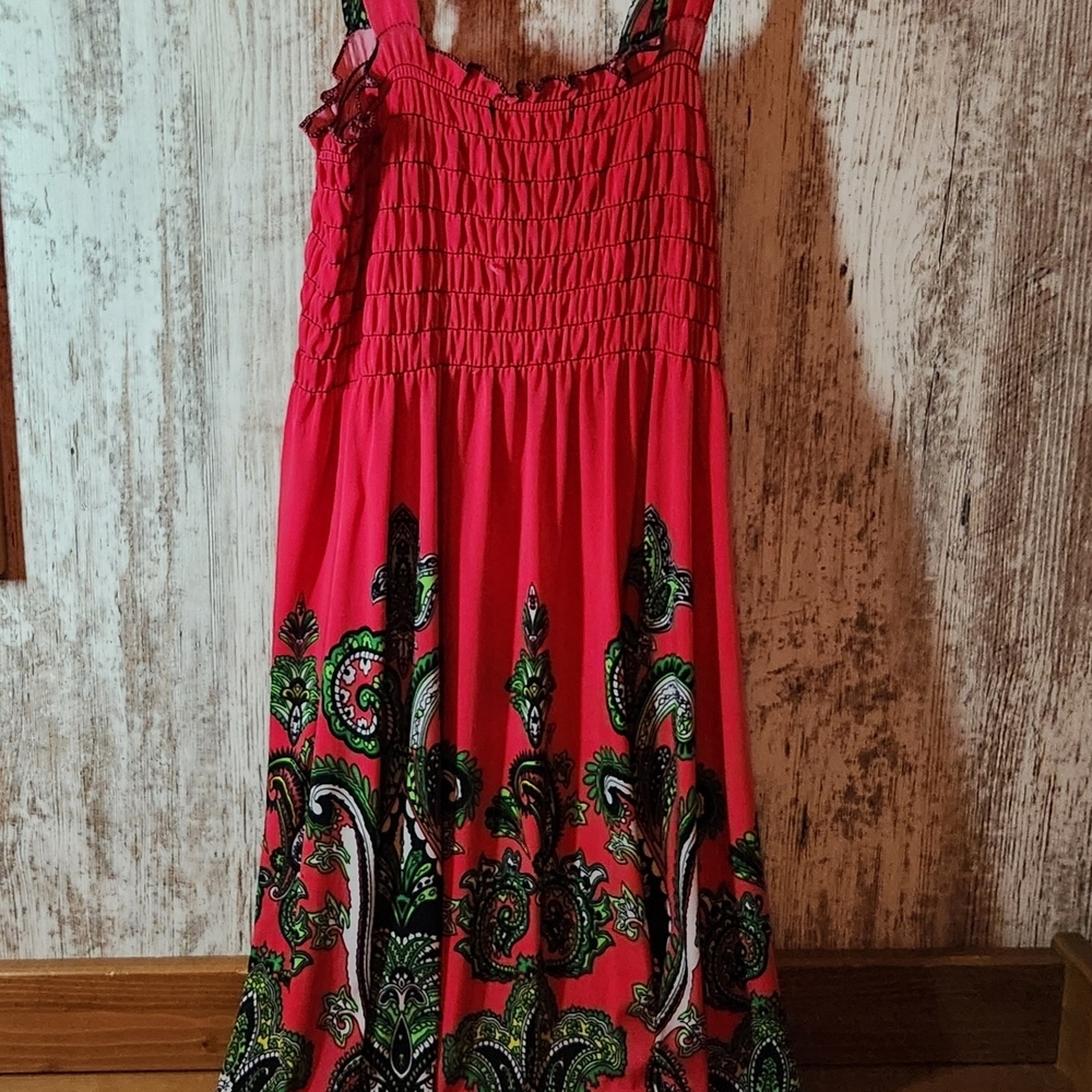 Vibrant Pink and Green Maxi Dress Tank Style Paisley Design - Picture 6 of 6